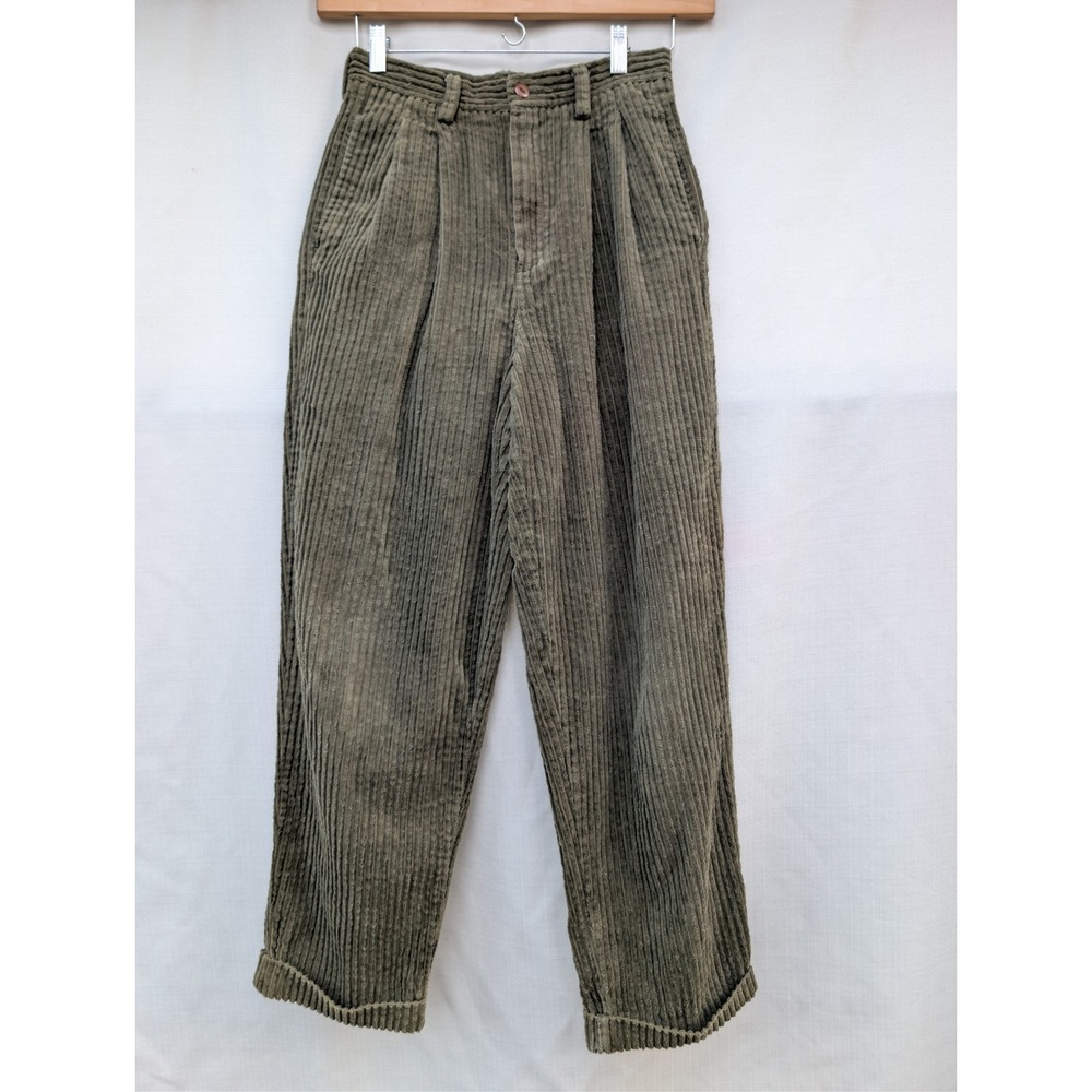 Eddie Bauer Womens Size 10 Trousers Olive Drab Cotton Wide Wale Corduroy Cuffed